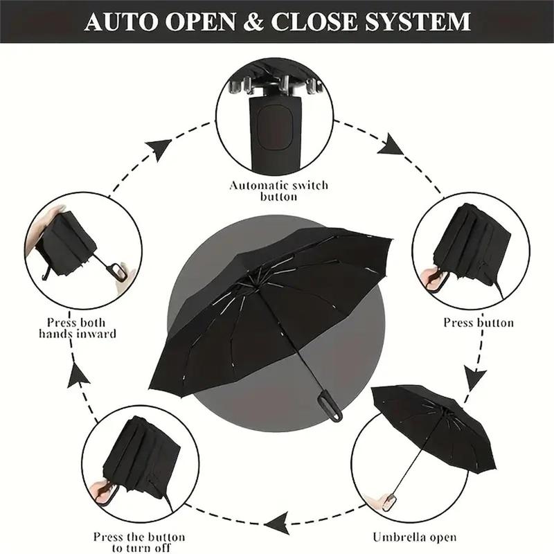 ☔50% OFF NOW! Automatic Folding Umbrella – Windproof Waterproof Compact Travel Umbrella with C-Shaped Hands-Free Hook Handle for Rain & Sun
