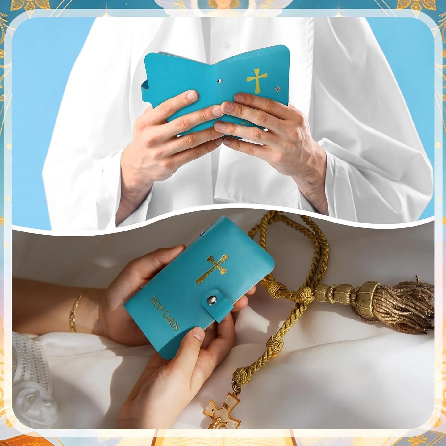 ✝️ Catholic PU+PVC Leather Holy Card Holder – Pocket Prayer Card Organizer with Snap Closure