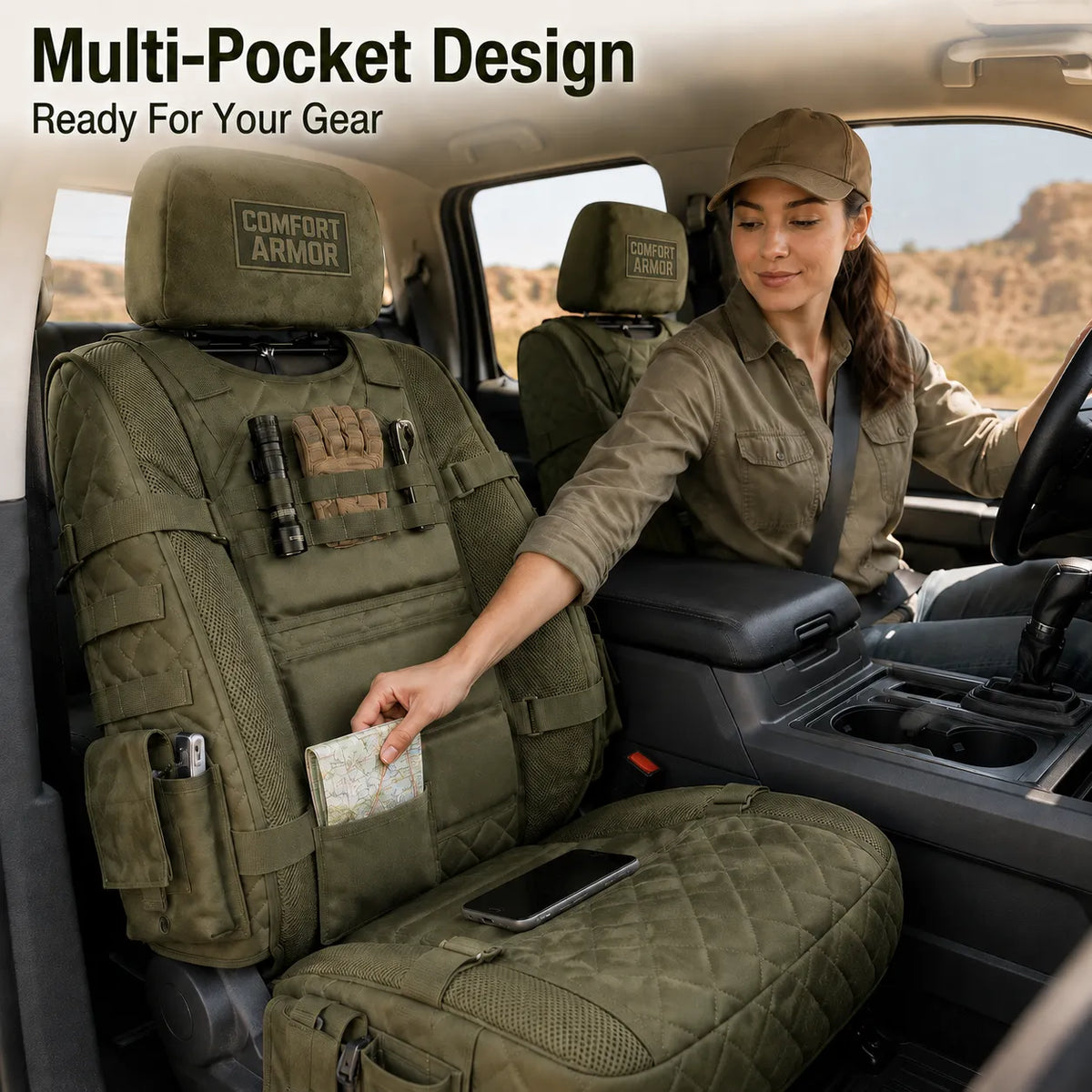 🎖️ Military‑Style Auto Seat Protectors｜Universal Fit Heavy‑Duty Cushion For Long‑Drive Vehicle Owners