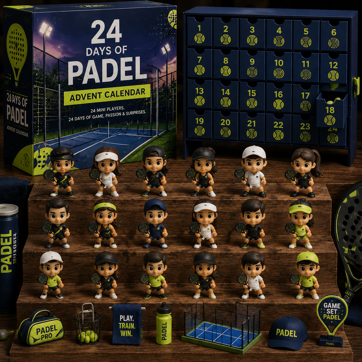 LAST WEEK 49% OFF - 2026 Days of Padel Blind Box - 24-Day Festive Countdown, Padel Themed Collectible Miniatures Blind Box - Gift For Padel Fans）