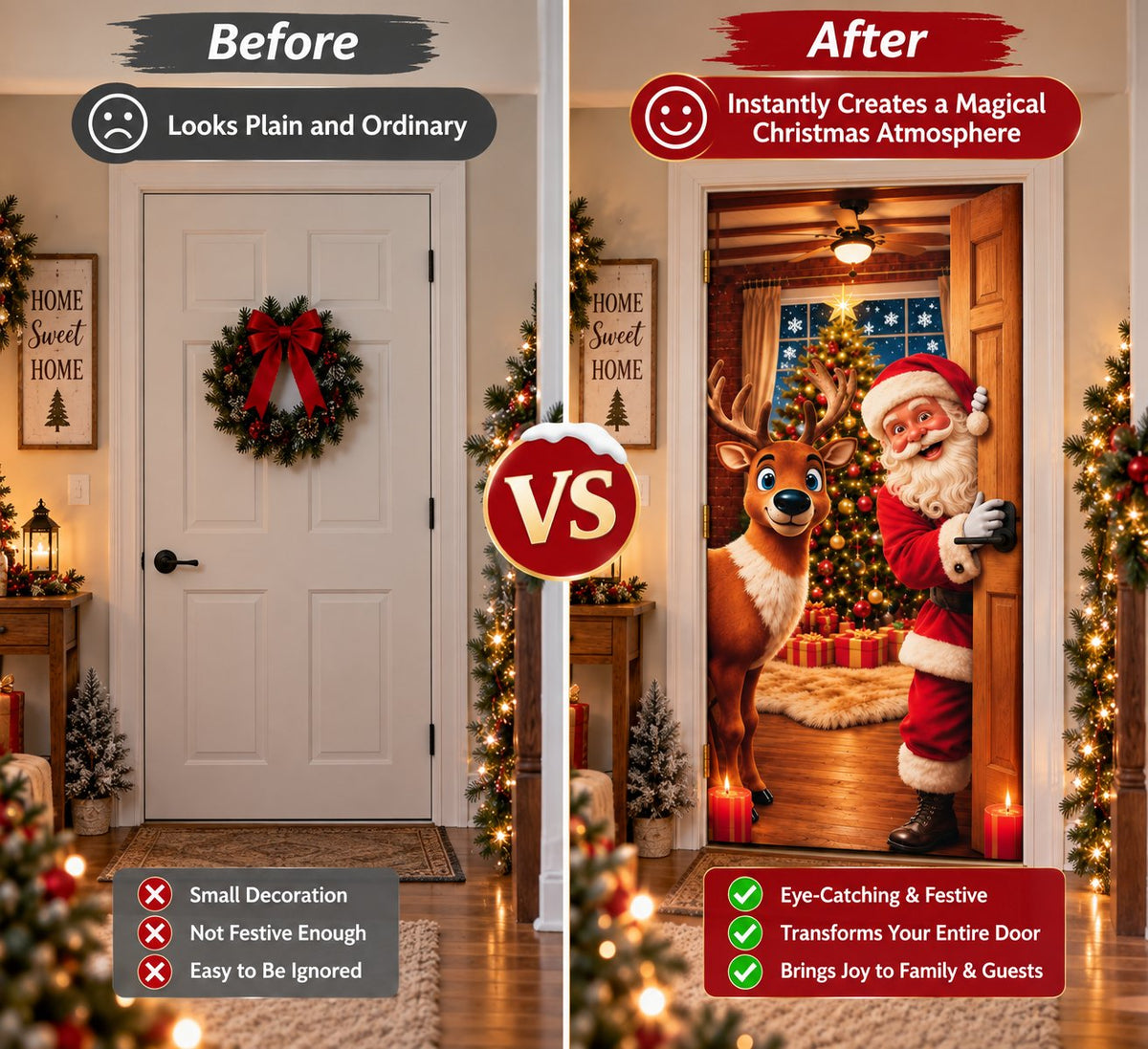🎅Christmas Door Curtain – Stretchy Santa and Reindeer Door Decoration