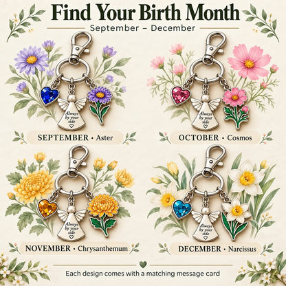 🔥Last Day Only＄13.99👼 Always By Your Side: Birth Month Angel & Flower Keychain + Keepsake Card 🌸
