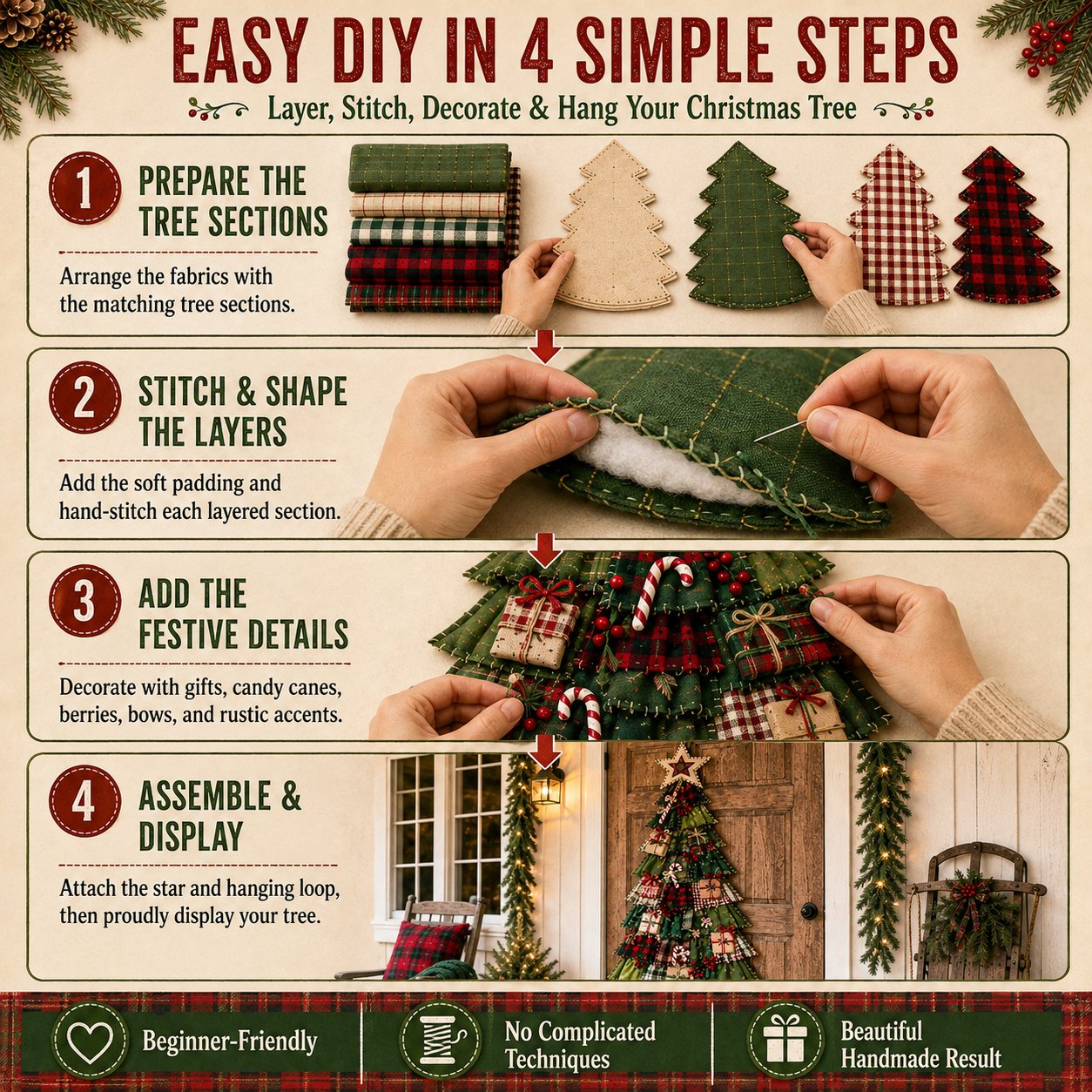 ⏳ Last Day 49% OFF – 🎄Beginner-Friendly DIY Oversized Patchwork Christmas Tree Door Hanging Kit  💕