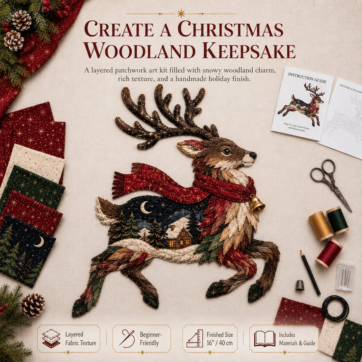 🔥LAST DAY 49% OFF - 🎄🎅Christmas Woodland Wildlife DIY Patchwork Kit – ✨Create a Festive Handmade Keepsake