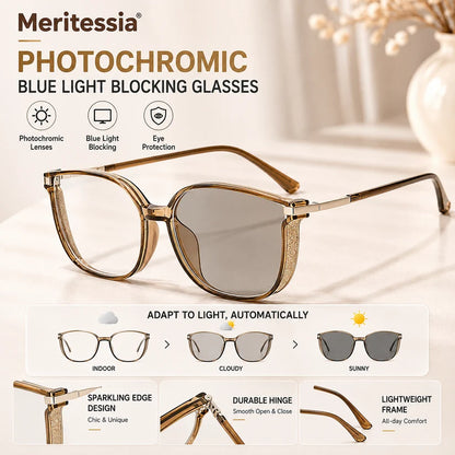 🕶️ Oversized Fashion Prescription Glasses – Trendy Photochromic Lenses with Blue Light Blocking ✨