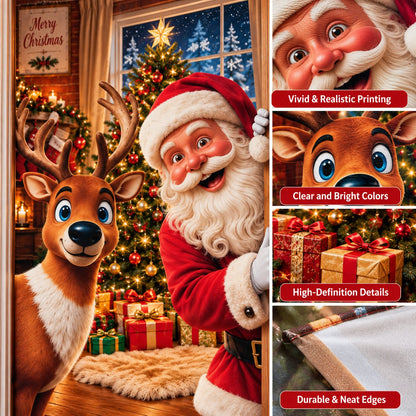 🎅Christmas Door Curtain – Stretchy Santa and Reindeer Door Decoration
