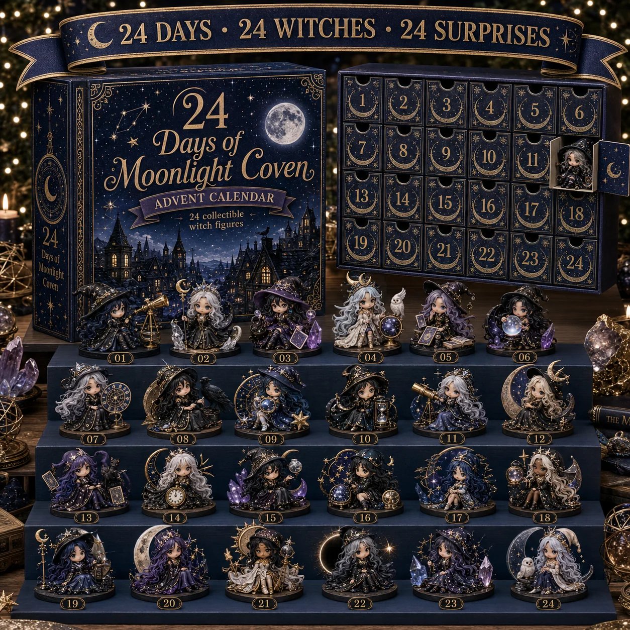 ⏰Limited Stock 49% OFF🔥 2026 The Five Covens Witch Advent Calendar – 24 Collectible Witches, 4 Magical Coven Styles