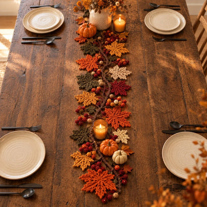 🍂 Autumn Leaf Table Runner | Fall Thanksgiving Dining Table Centerpiece Decor 🦃