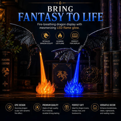 🔥 HOT SALE 🐉| 3D Fire-Breathing Dragon LED Display – Fantasy Bookshelf Decor with Glowing Flame