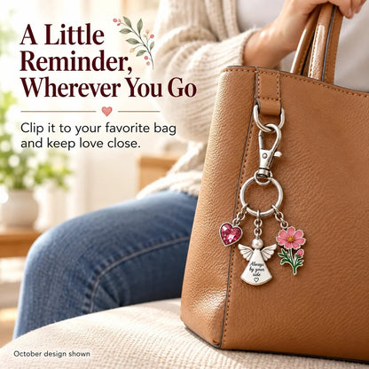 🔥Last Day Only＄13.99👼 Always By Your Side: Birth Month Angel & Flower Keychain + Keepsake Card 🌸