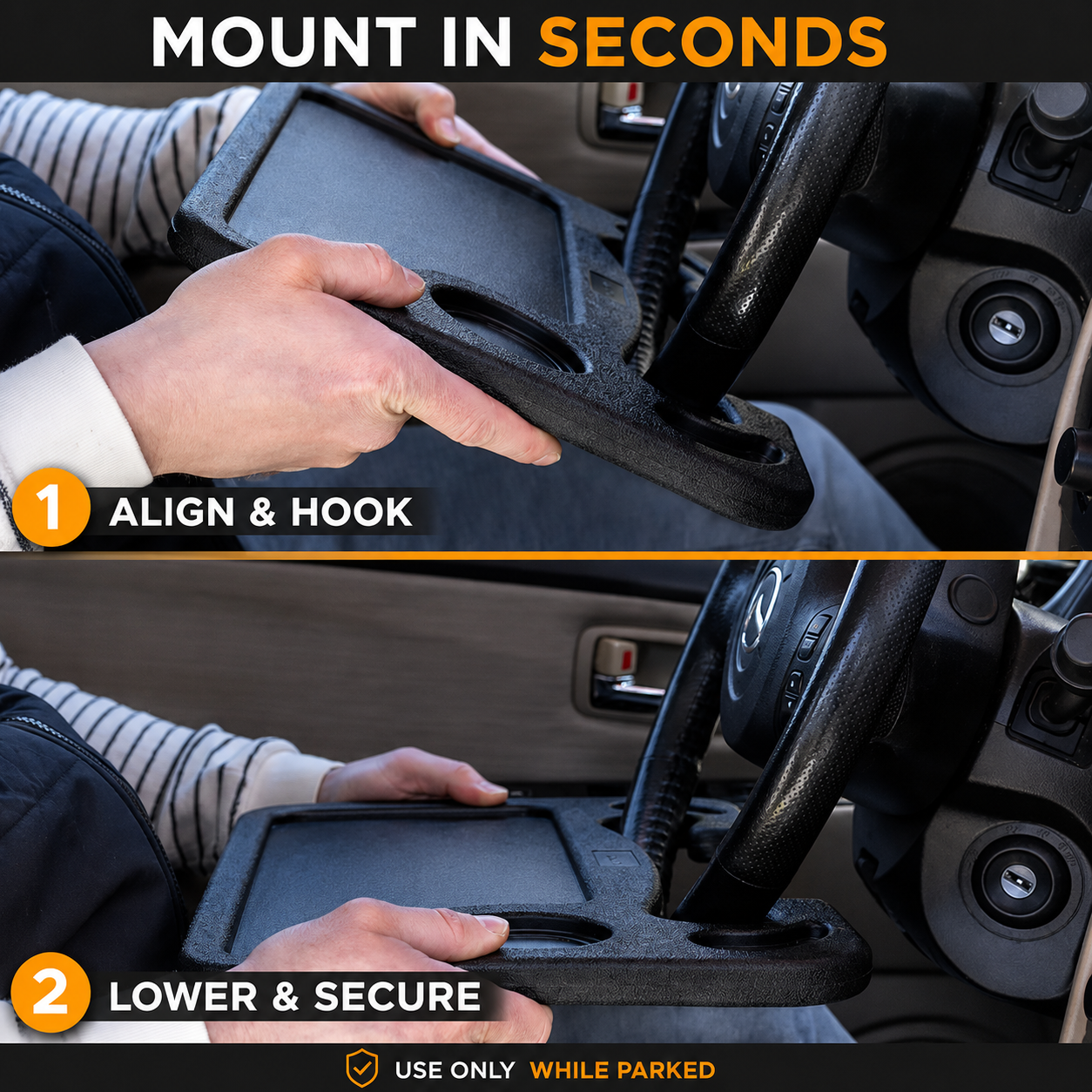 🔥 50% OFF 2-in-1 Steering Wheel Tray 🚗 Work, Eat & Stay Organized On the Go