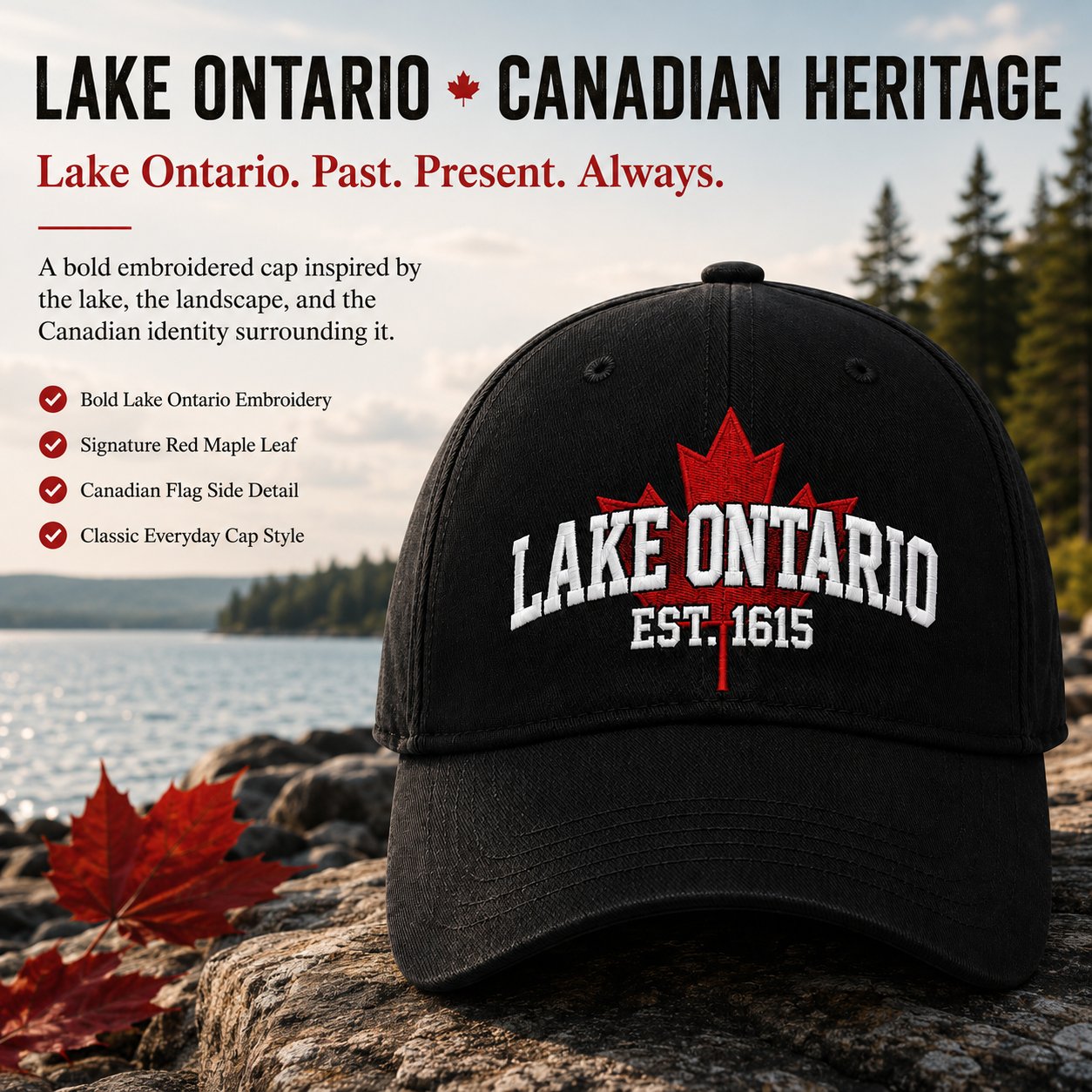 🔥LAST DAY 50% OFF -- 🍁Lake Ontario Forever – Heritage Embroidered Cap (🧢100% Cotton)