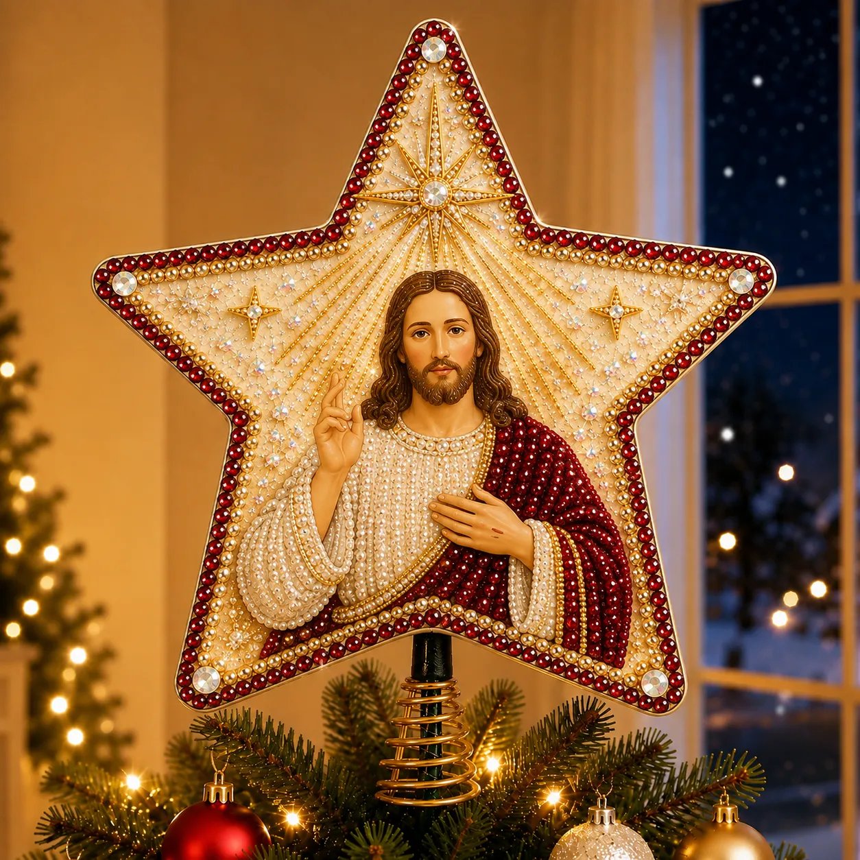 ✝️ Christian Pearl Diamond Art Christmas Tree Topper DIY Kit