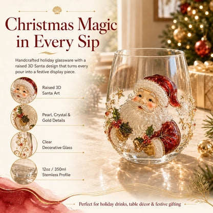 🎅Christmas Early Bird Sale🎄Christmas Glass Art Cup | Luxury Raised Holiday Glassware for Drinks, Decor & Christmas Gifts 🎁