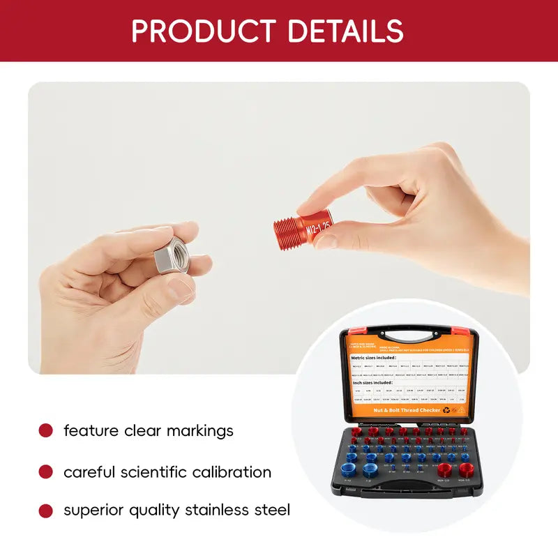26/44-Piece Nut & Bolt Thread Checker – Metric & SAE Thread Gauge Kit with Storage Case