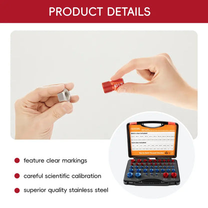 26/44-Piece Nut & Bolt Thread Checker – Metric & SAE Thread Gauge Kit with Storage Case