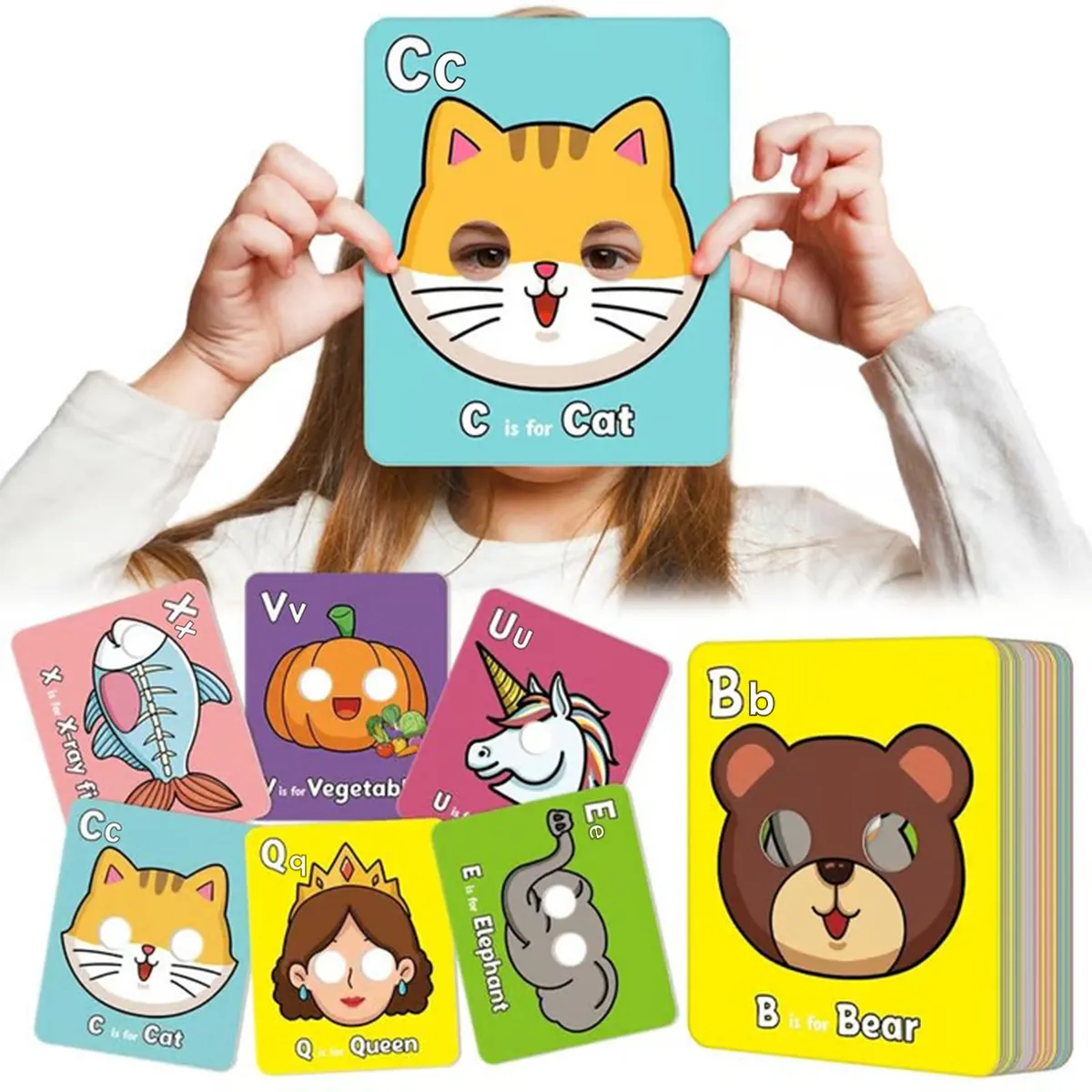 ✨🔥26 Pcs Alphabet ABC Flash Cards with Animal Masks