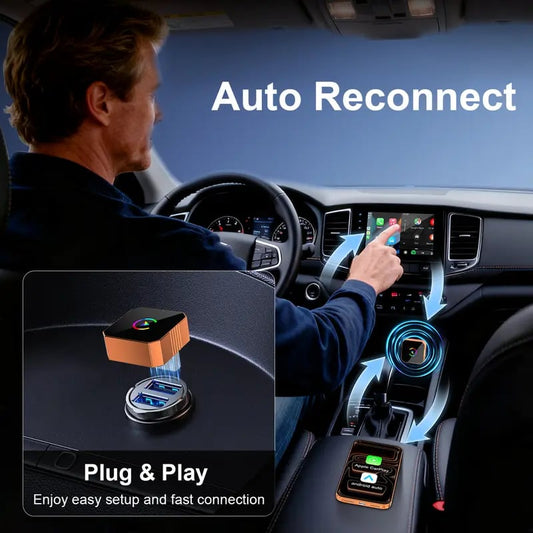 New CarPlay 2026 Wireless Adapter for iPhone/Android Apple 17 Orange Fast Connect No Delay Hands-Free Calling Electronic Charger CarPlay Adapter