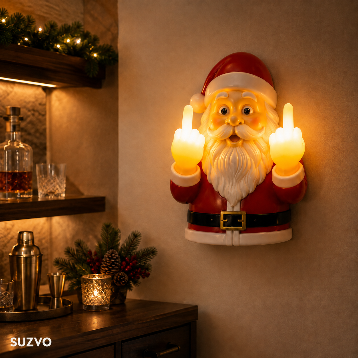 🎅 Light-Up Middle Finger Santa Wall Decor – Hilarious Christmas Decoration