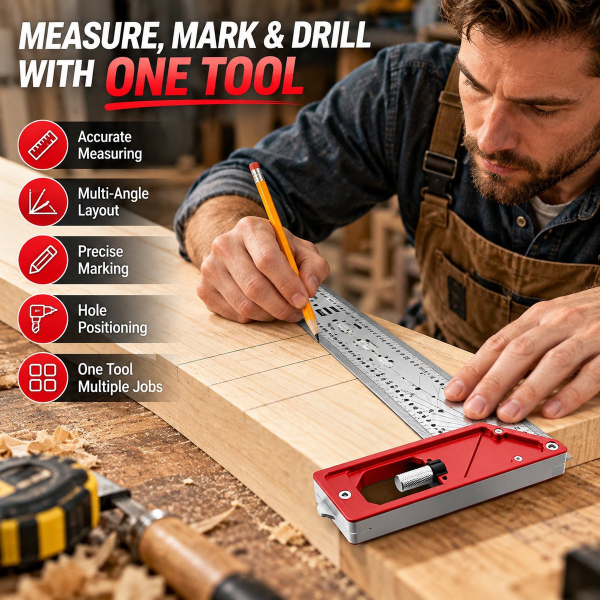 Stainless Steel Layout Square 📐 – Multi-Angle Marking & Measuring Tool