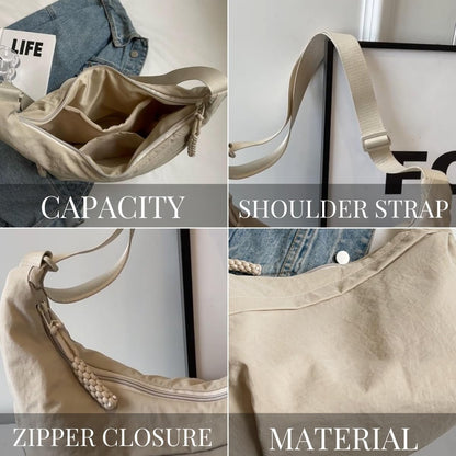 Women's Fashion Plain Color Nylon Crossbody Hobo Bag