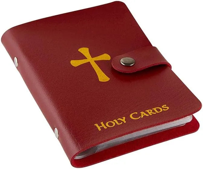 ✝️ Catholic PU+PVC Leather Holy Card Holder – Pocket Prayer Card Organizer with Snap Closure