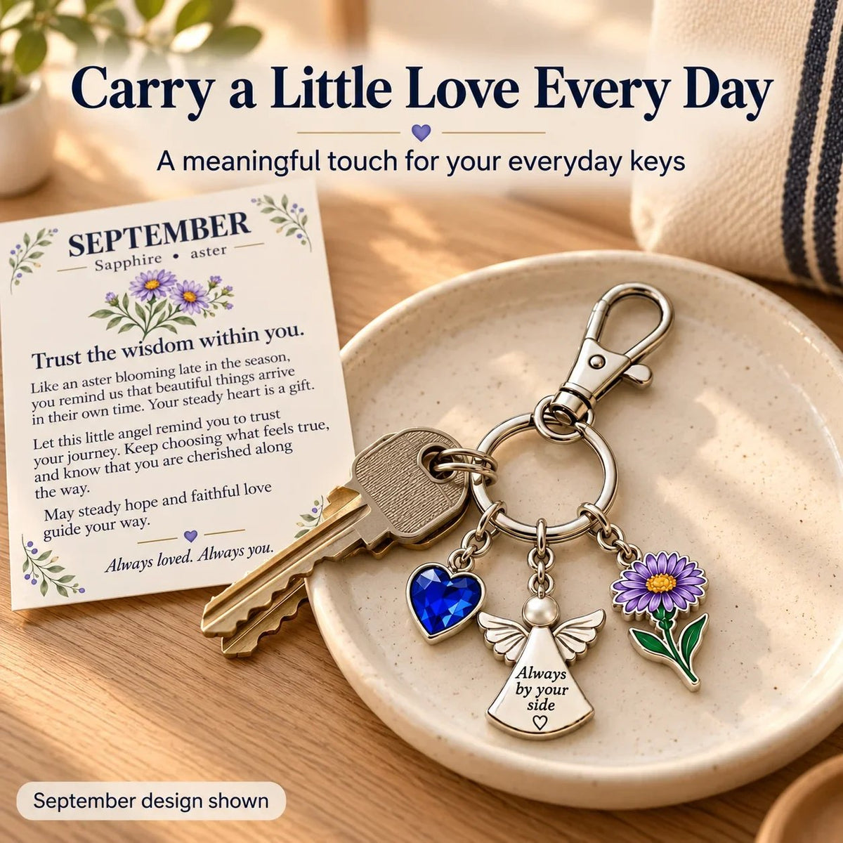 🔥Last Day Only＄13.99👼 Always By Your Side: Birth Month Angel & Flower Keychain + Keepsake Card 🌸