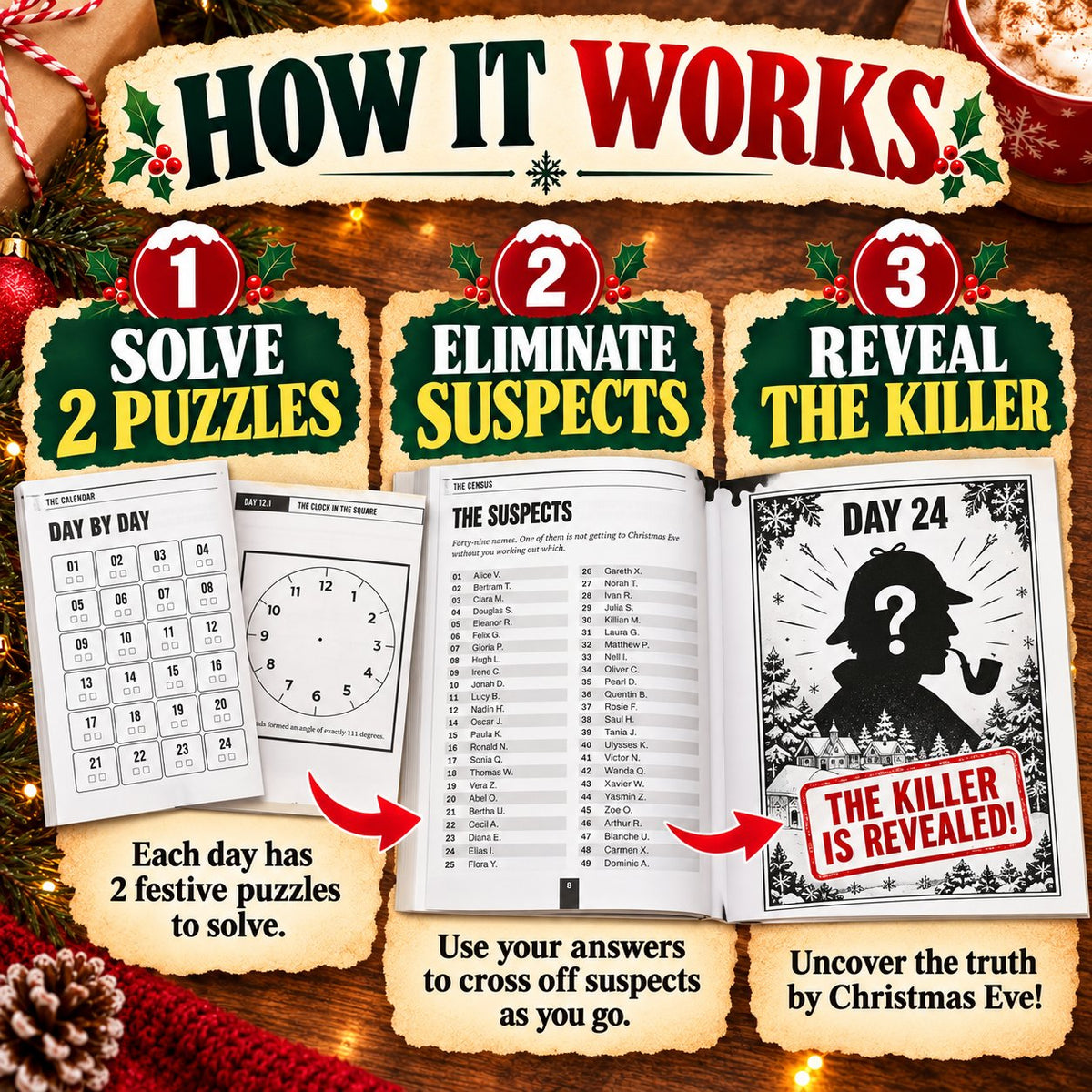 🎄🔍 Christmas Murder Mystery Book — 24 Days to Solve the Crime!