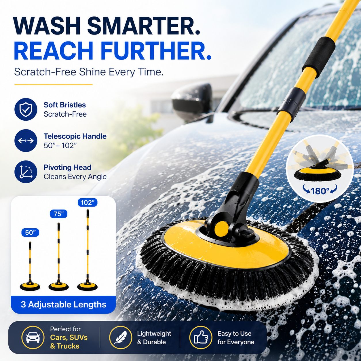 🎉⏳Time-Limited Special⏰Durable Aluminum Long Handle Telescopic Car Wash Mop – Soft Microfiber, Scratch-Free & Adjustable Length ✨