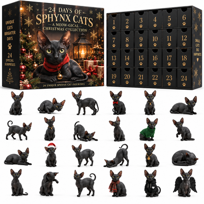 🐈‍⬛24 Days of Black Sphynx Cats Advent Calendar – 24 Unique Realistic Hairless Cat Figurines
