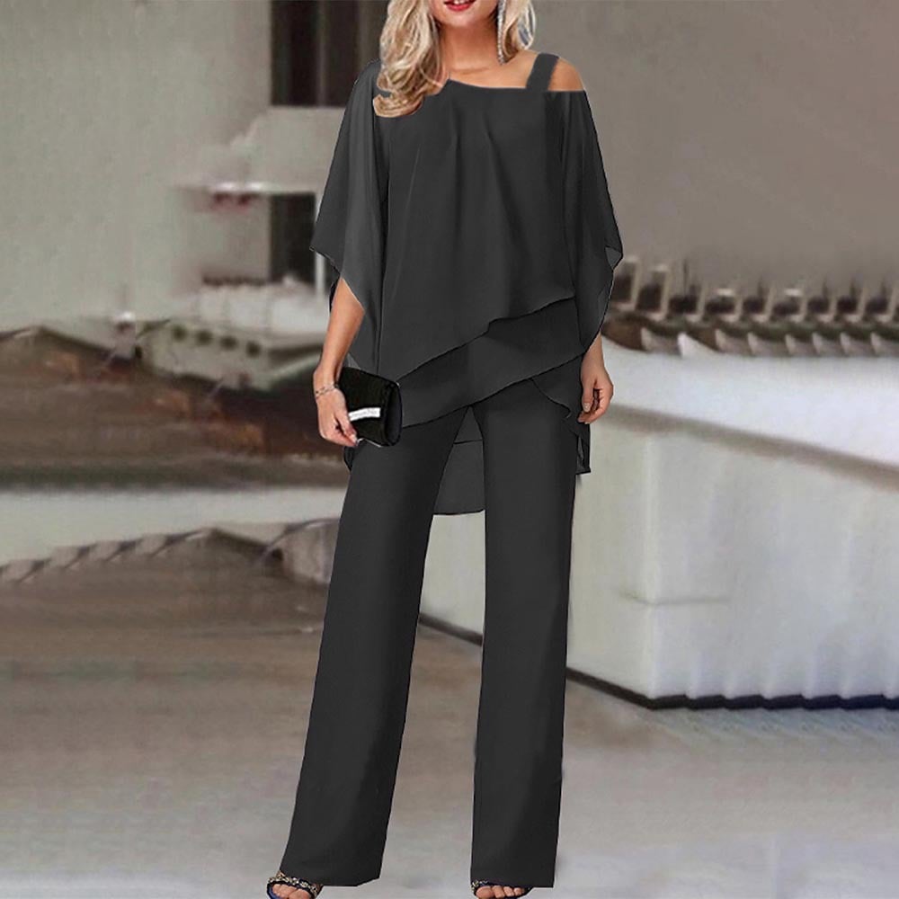🏆LAST DAY SALE 60% OFF Elegant Layered Chiffon Top & Wide-Leg Pants Set