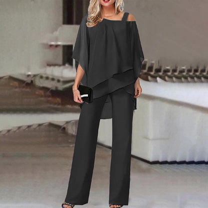 🏆LAST DAY SALE 60% OFF Elegant Layered Chiffon Top & Wide-Leg Pants Set