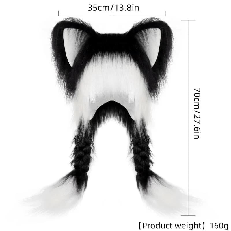 💖 Soft Furry Animal Ear Hat with Braids