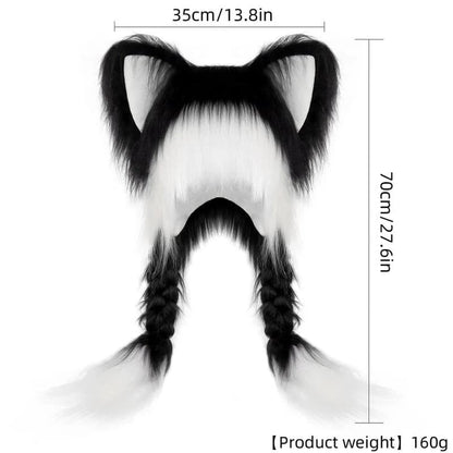 💖 Soft Furry Animal Ear Hat with Braids