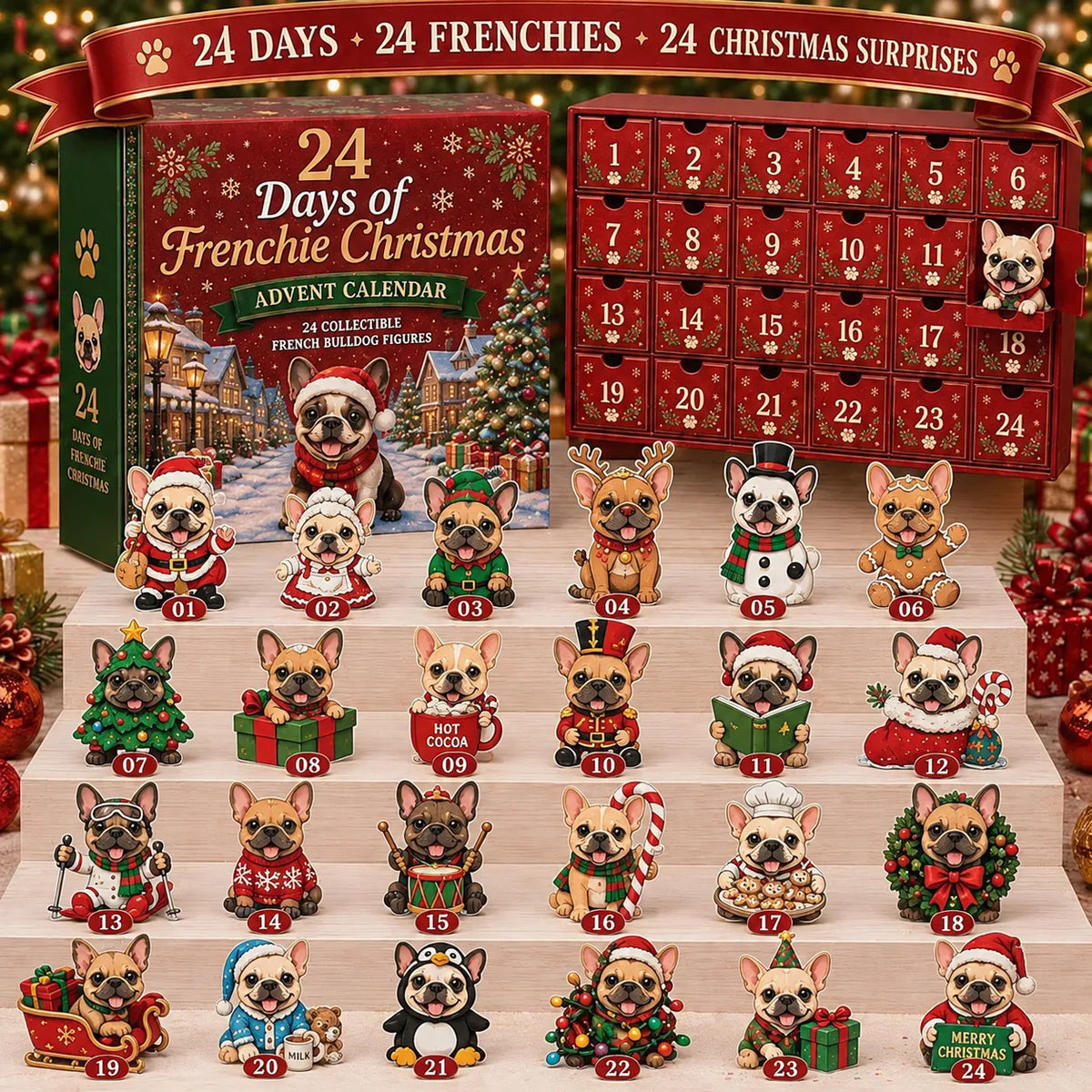 💯 🐶 24-Day French Bulldog Christmas Advent Calendar | 24 Unique Collectible Frenchie Characters with Different Outfits, Personalities & Daily Holiday Surprises 🎄✨