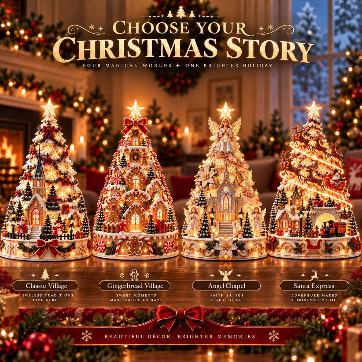 🎄Christmas Village Projection Centerpiece – 4 Themed Villages