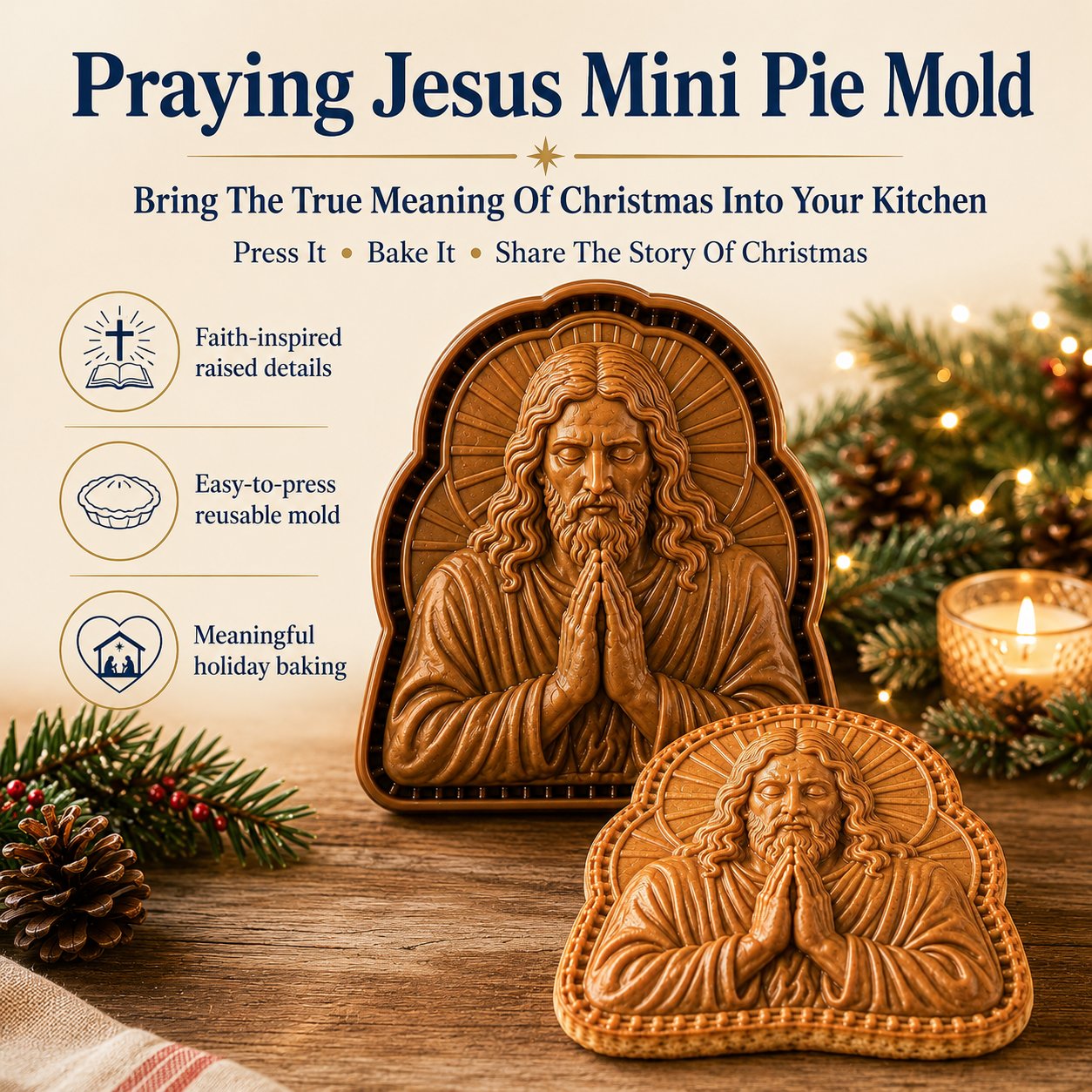 Praying Jesus mini pie mold features