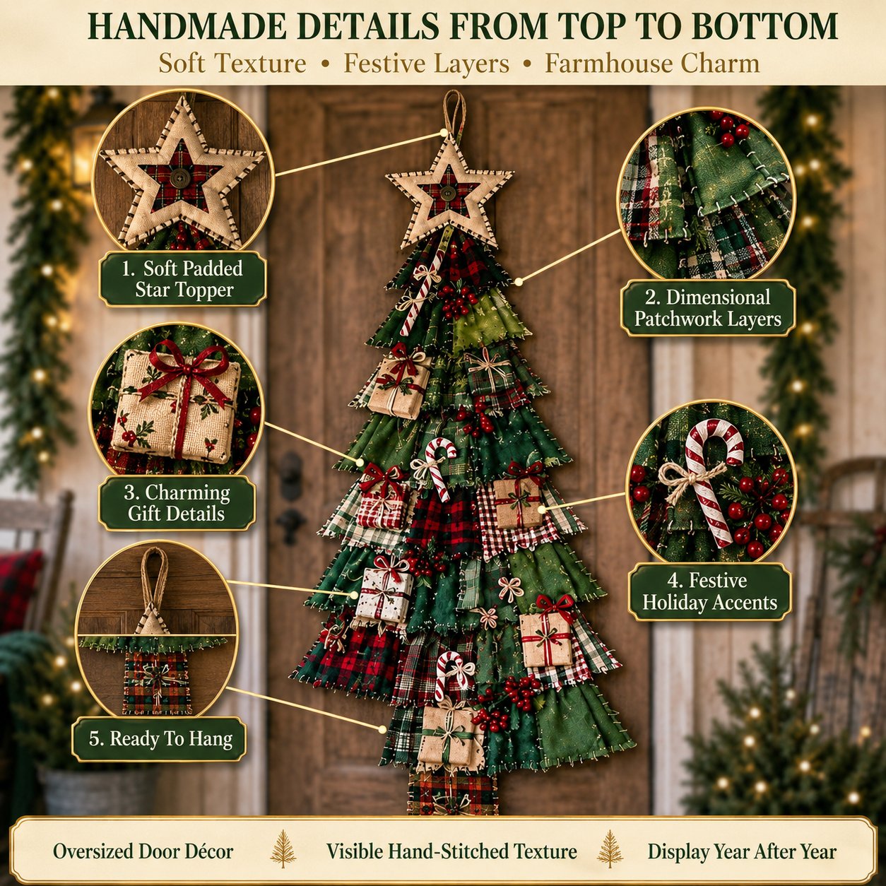 ⏳ Last Day 49% OFF – 🎄Beginner-Friendly DIY Oversized Patchwork Christmas Tree Door Hanging Kit  💕