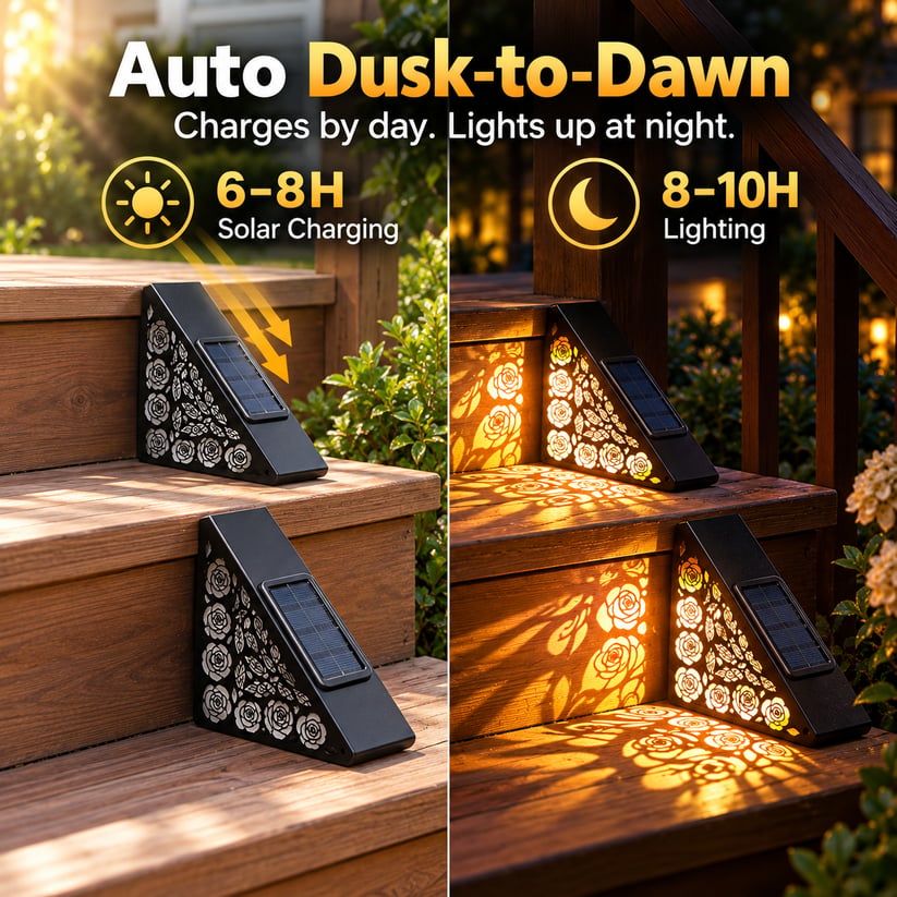 Solar Step Lights – Automatic Dusk-to-Dawn Glow, No Wiring Needed for Steps, Porches & Garden Paths