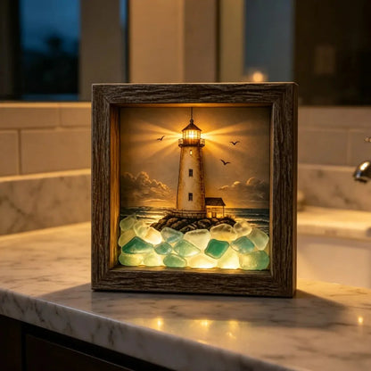 Coastal Lighthouse Sea Glass Shadow Box Night Light