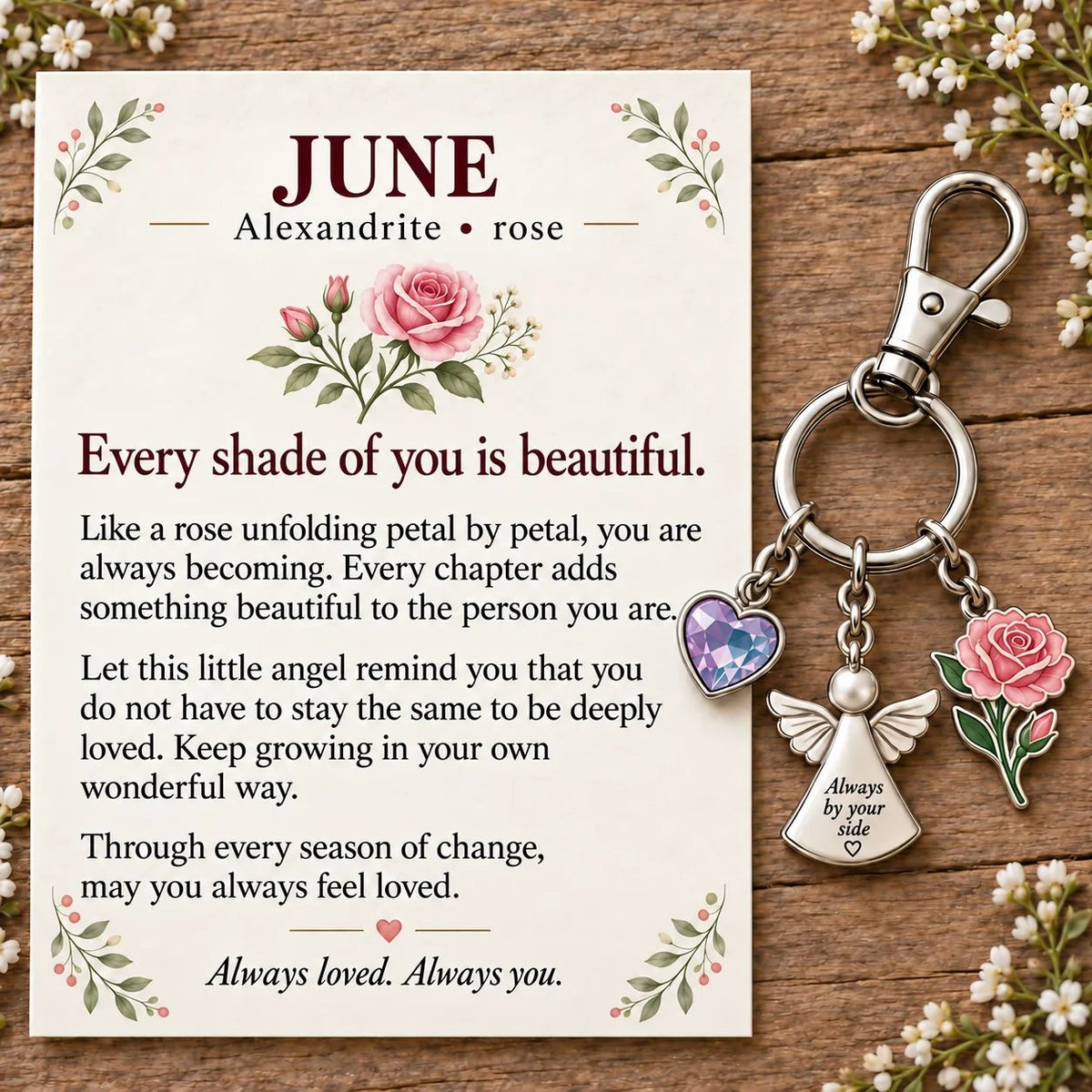 🔥Last Day Only＄13.99👼 Always By Your Side: Birth Month Angel & Flower Keychain + Keepsake Card 🌸