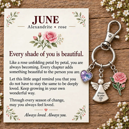 🔥Last Day Only＄13.99👼 Always By Your Side: Birth Month Angel & Flower Keychain + Keepsake Card 🌸