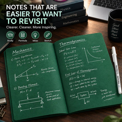 📖Deep Green Blank Notebook with White Gel Pen | Aesthetic Writing & Sketch Journal