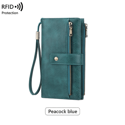 🔥Last Day 49% OFF🔥RFID Blocking Women's Long Wallet: Stylish Solid Leather Clutch (Large Capacity)👛