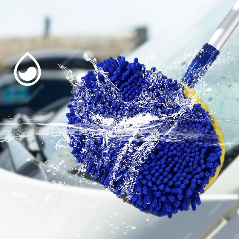 Microfiber car wash mop rinsing with water