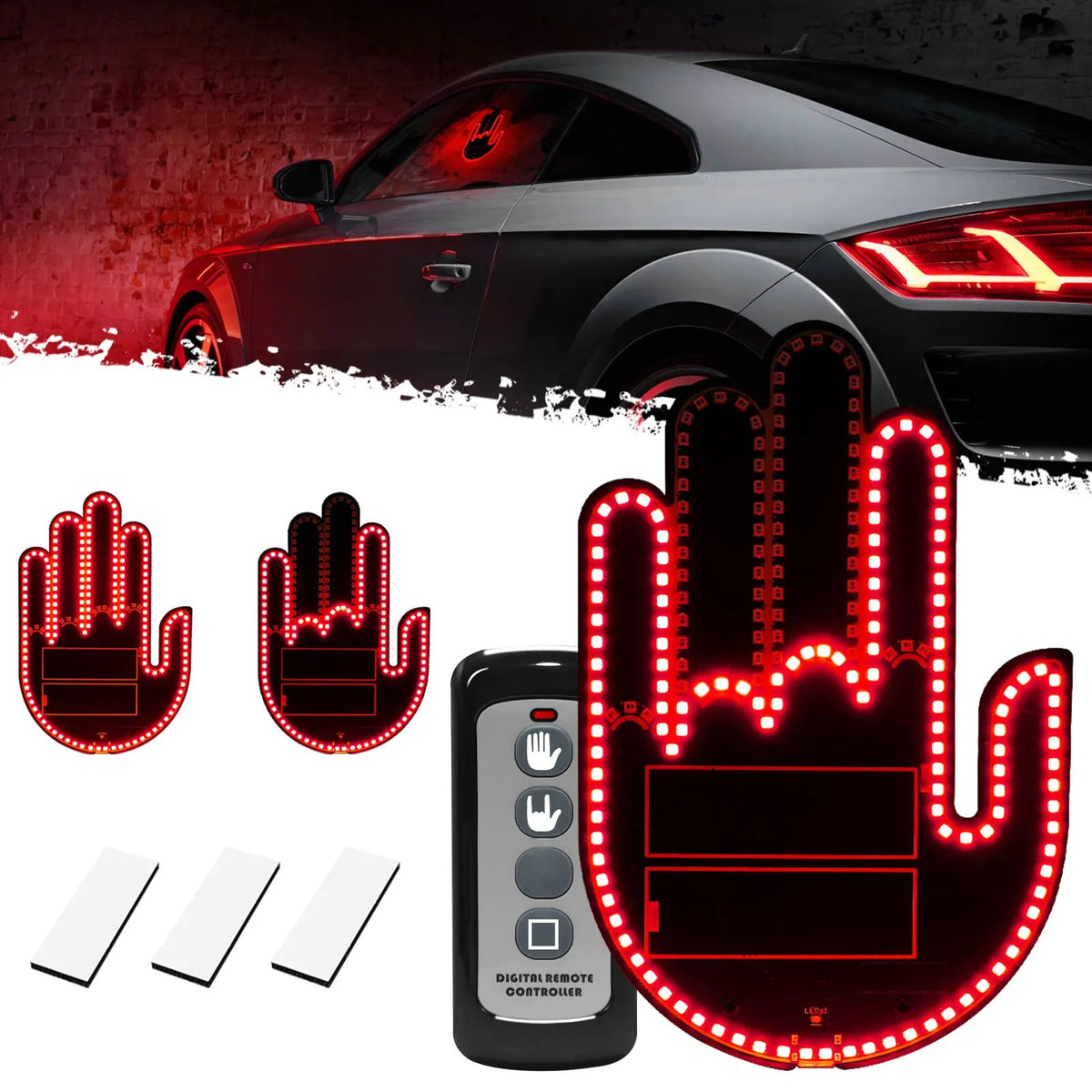 🎉DIBMS Remote Control LED Car Gesture Light – Rechargeable Finger Hand Sign for Rear Window
