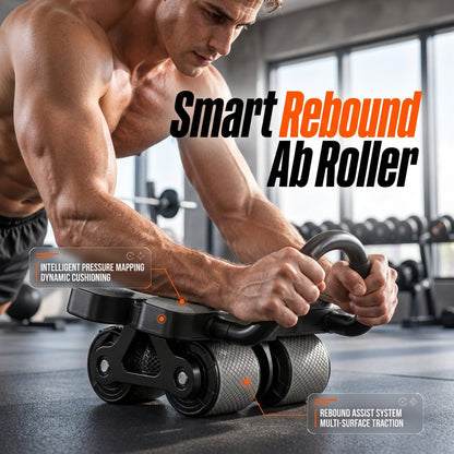 💪 Smart 4-Wheel Automatic Rebound Ab Roller – Digital Display, Elbow Support & Phone Holder