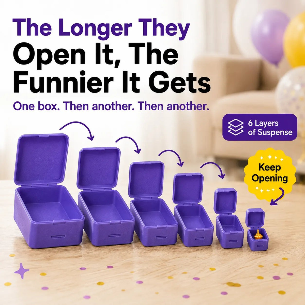 💯🎁 6-Layer Nesting Prank Gift Box | Pick Your Surprise: Middle Finger, Spider or Number 67