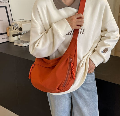 Women's Fashion Plain Color Nylon Crossbody Hobo Bag