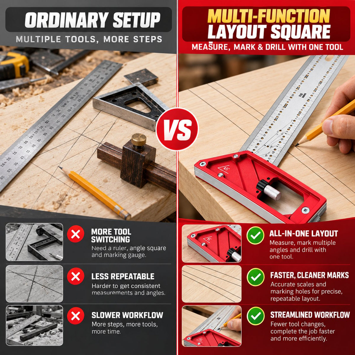 Stainless Steel Layout Square 📐 – Multi-Angle Marking & Measuring Tool